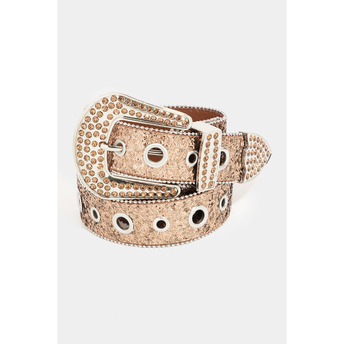 Collections by Fame Accessories - Wholesale Belt - Women's - Glitter Grommet Rhinestone Studded Vegan Leather Belt6