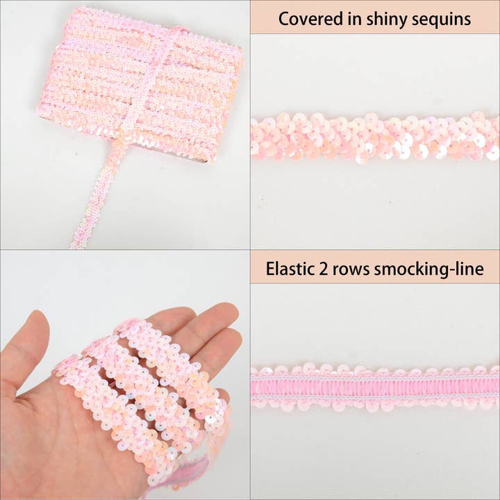 AK Brand - Wholesale Ribbon – Gift wrapping - Elastic Sequin Trim 0.8 Inch Glitter Paillette Ribbon46