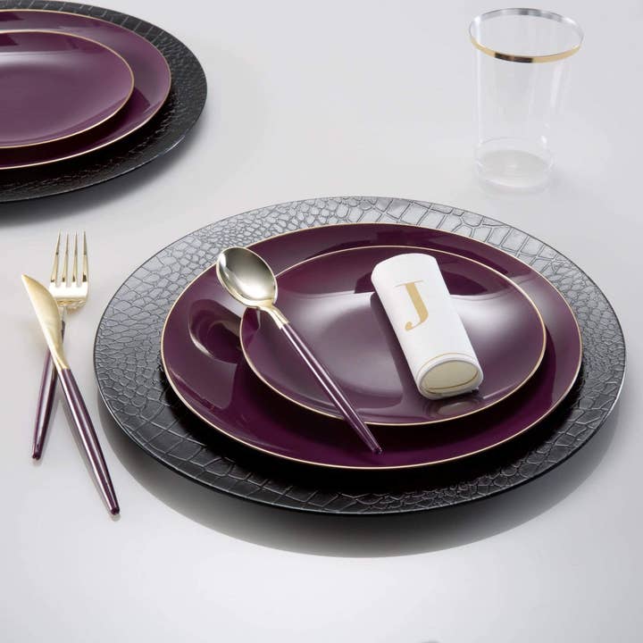 Luxe Party – wholesale Laddningsplatta – Svart Snake Skin Look Rund Plast Laddare Plate | 1 laddare1