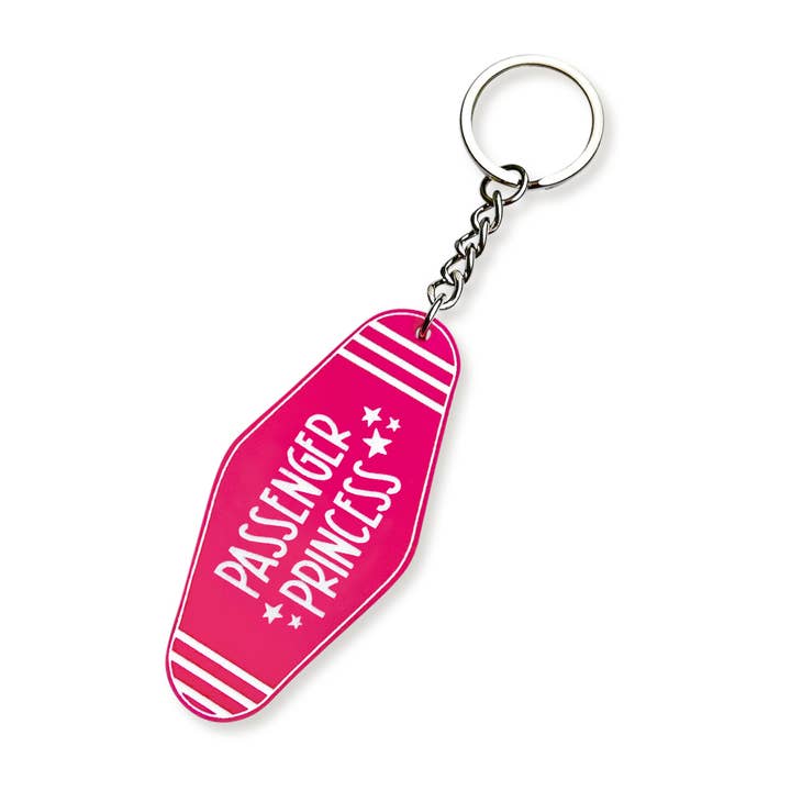Hot Pink & White Passenger Princess Motel Keychain for wholesale by Viv&Lou