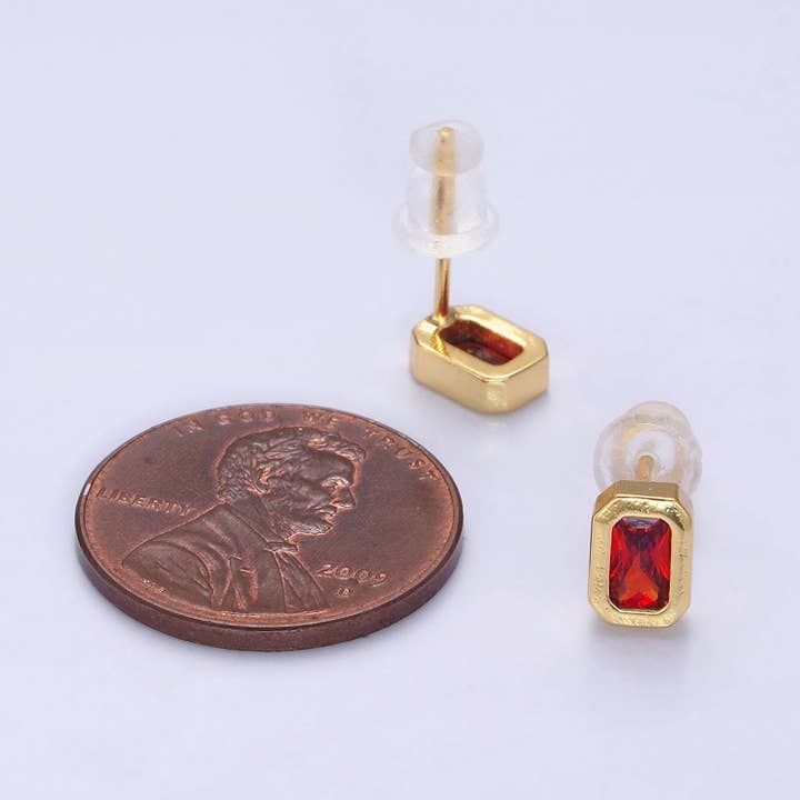 Aim Eternal - Wholesale Stud/Post Earrings - Gold Filled Colorful Multifaceted Baguette CZ Stud Earrings6