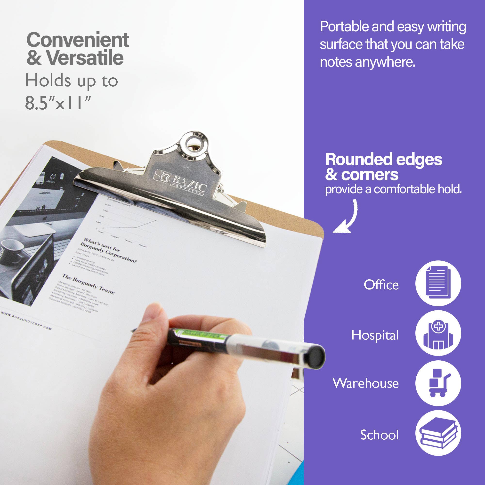 BAZIC Products - Wholesale Clipboard - Hardboard Clipboard Standard Size w/ Sturdy Spring Clip3