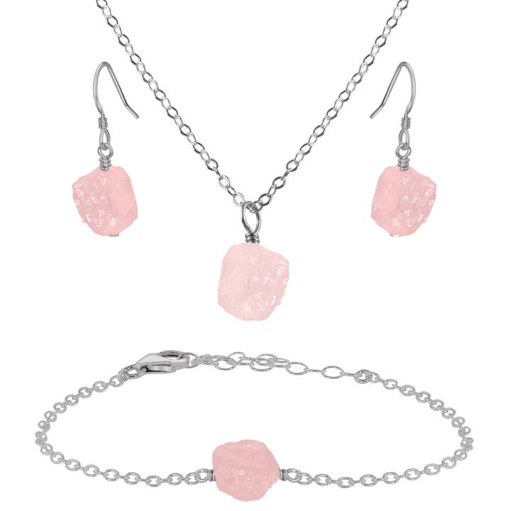 Luna Tide - Wholesale Jewellery set - Raw Rose Quartz Crystal Jewellery Set4