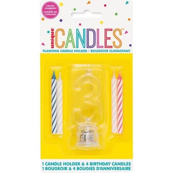 Party Expo, LLC - Wholesale Cake Candle - Number '3' Flashing Candle Holder with Birthday Candle0