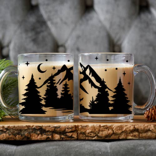 Mountains | UVDTF | 12 oz Clear Coffee Mug for wholesale by SKS Design Studio