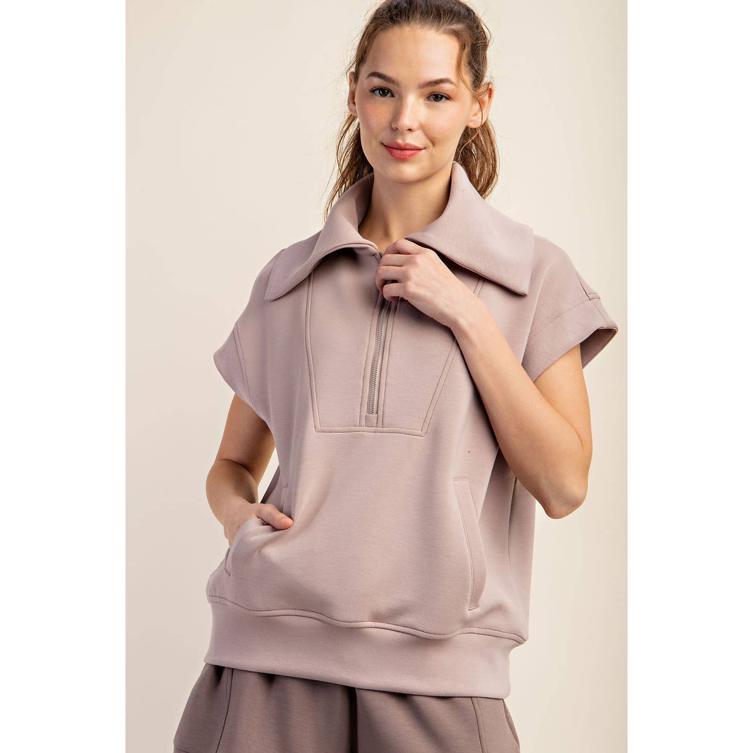 Rae Mode - Vente Haut de sport – femme - HAUT À MANCHES COURTES ET FERMETURE ÉCLAIR QUARTER EN MODAL POUR PLONGÉE36