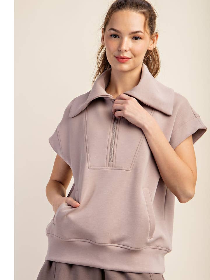 Rae Mode - Wholesale Athletic Top - Women's - MODAL SCUBA SHORT SLEEVE QUARTER ZIP TOP37