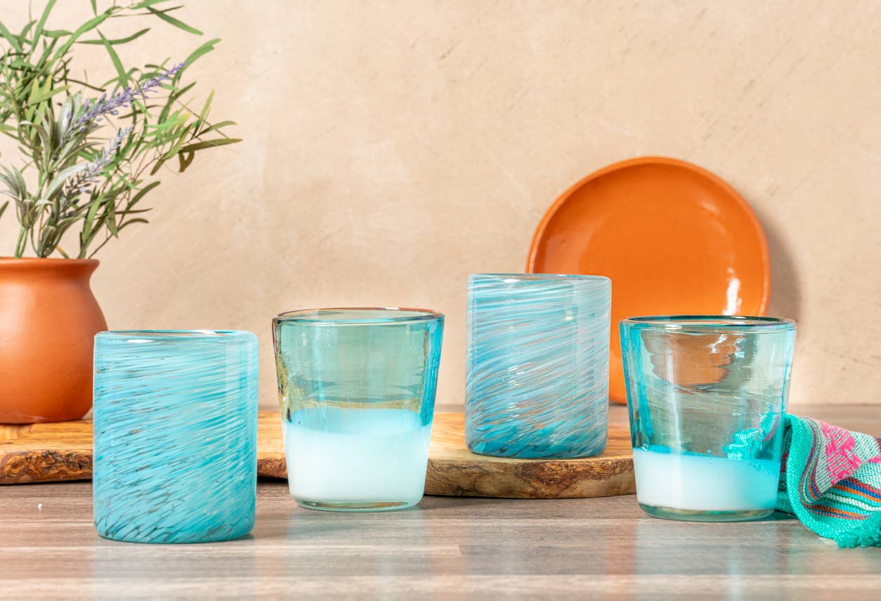 Verve Culture - Wholesale Drinking Glass/Cup - Mexican Handblown Glasses - Aqua