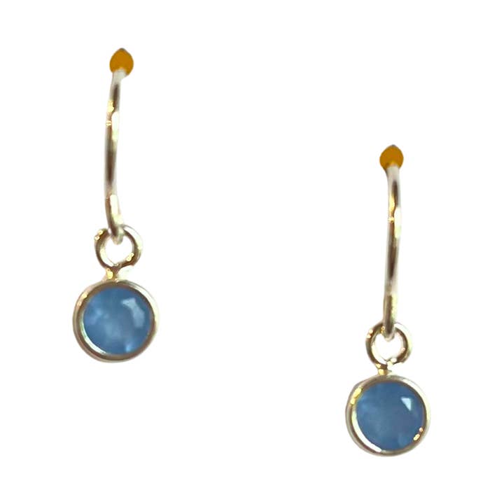 Dainty Blue Chalcedony Earrings, Round, Silver for wholesale by Rain City Forge