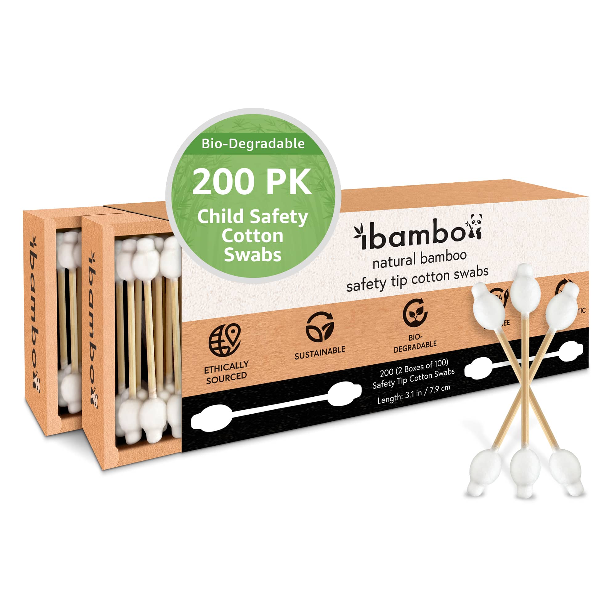 Ibambo - Wholesale Cotton Swab/Q-Tip - Ibambo Bamboo Child Safety Cotton Swabs - 200 Pack 0
