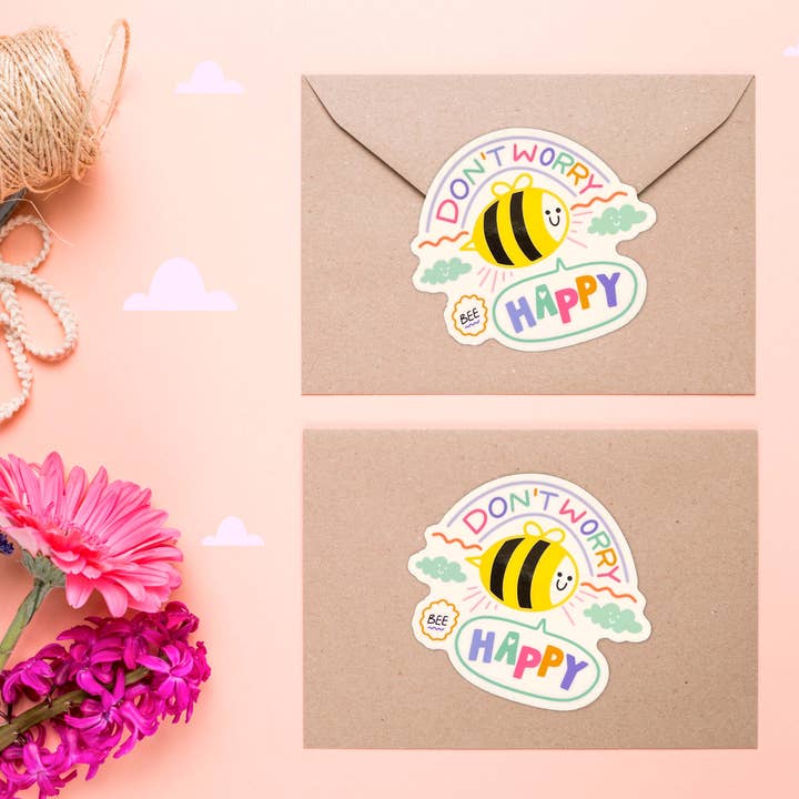 Neha Lee Designs - Wholesale Sticker - Don't worry bee happy handmade glossy sticker3