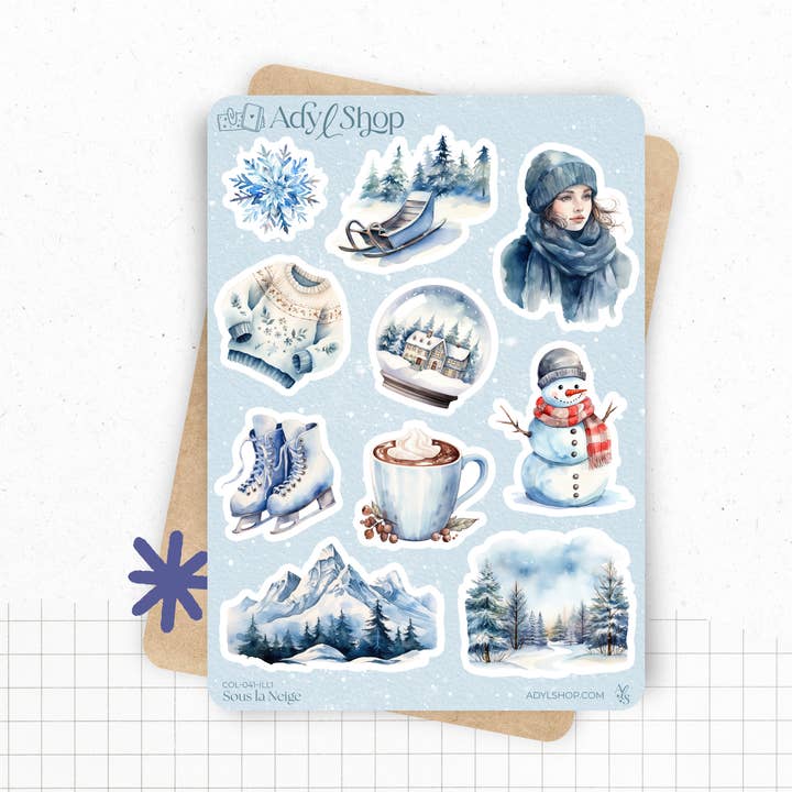 Stickerbögen „Unter dem Schnee“ – Winteraufkleber für den Großhandel von AdyLShop