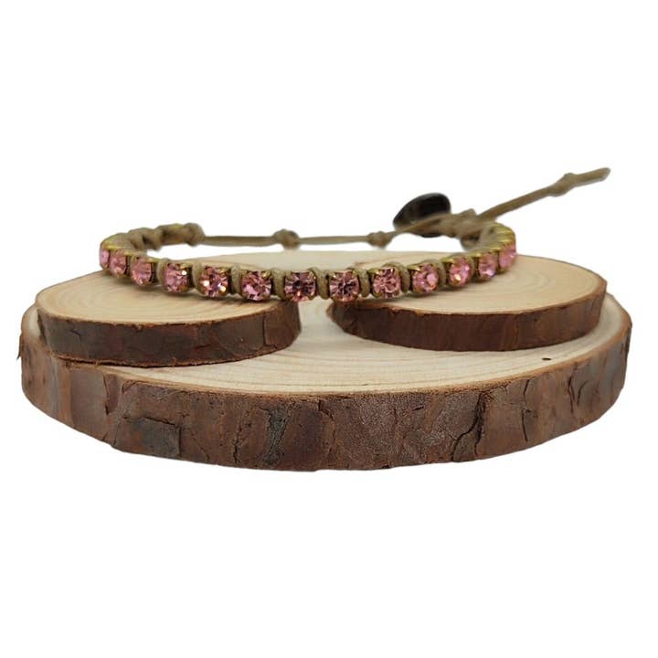 Bracelets à chaîne en cristal de taille moyenne - Lt Rose pour la vente par QUÉ MÁS JEWELS