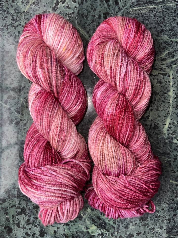 Hand dyed yarn | DK/sport yarn | hand dyed merino wool yarn | indie dyed wool | Berry Shortcake for wholesale by Honey and Clover Knits, LLC