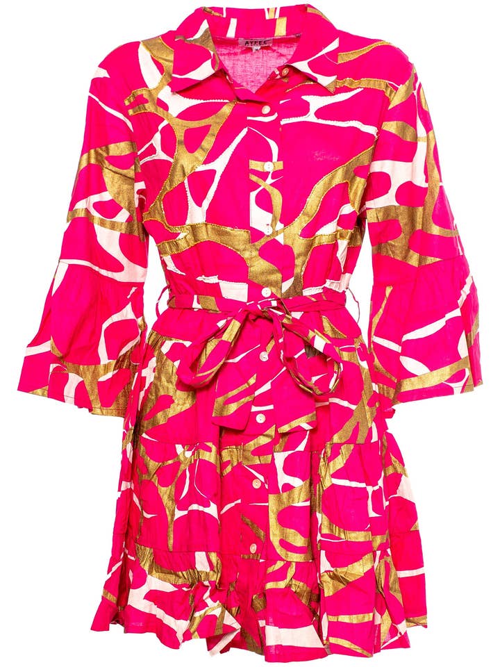 KORTE TWEEKLEURIGE JURK MET RUCHES EN GEBORDUURD 5G 100% KATOEN voor wholesale door Ayfee