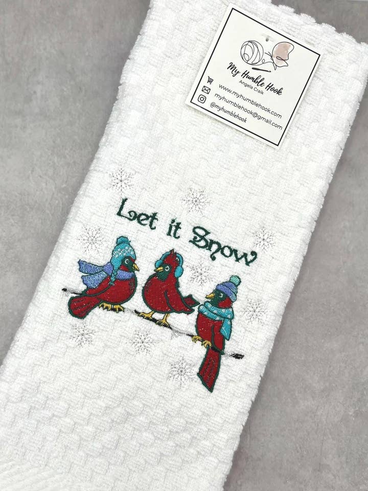 Christmas Cardinals "Let It Snow" Kitchen Towel for wholesale by My Humble Hook