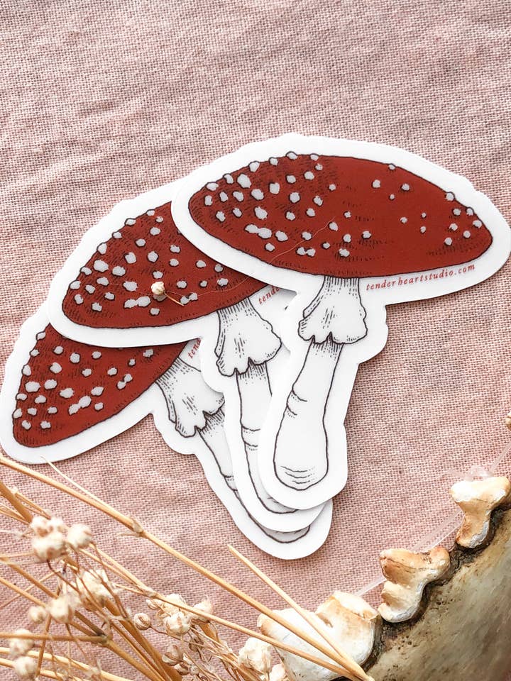 Amanita klar vinyl klistermärke för wholesale av Tenderheart Studio