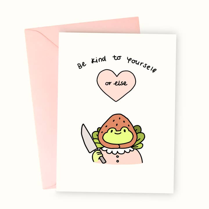 Strawberry Frog Friend - Greeting Card for wholesale by Nimbob