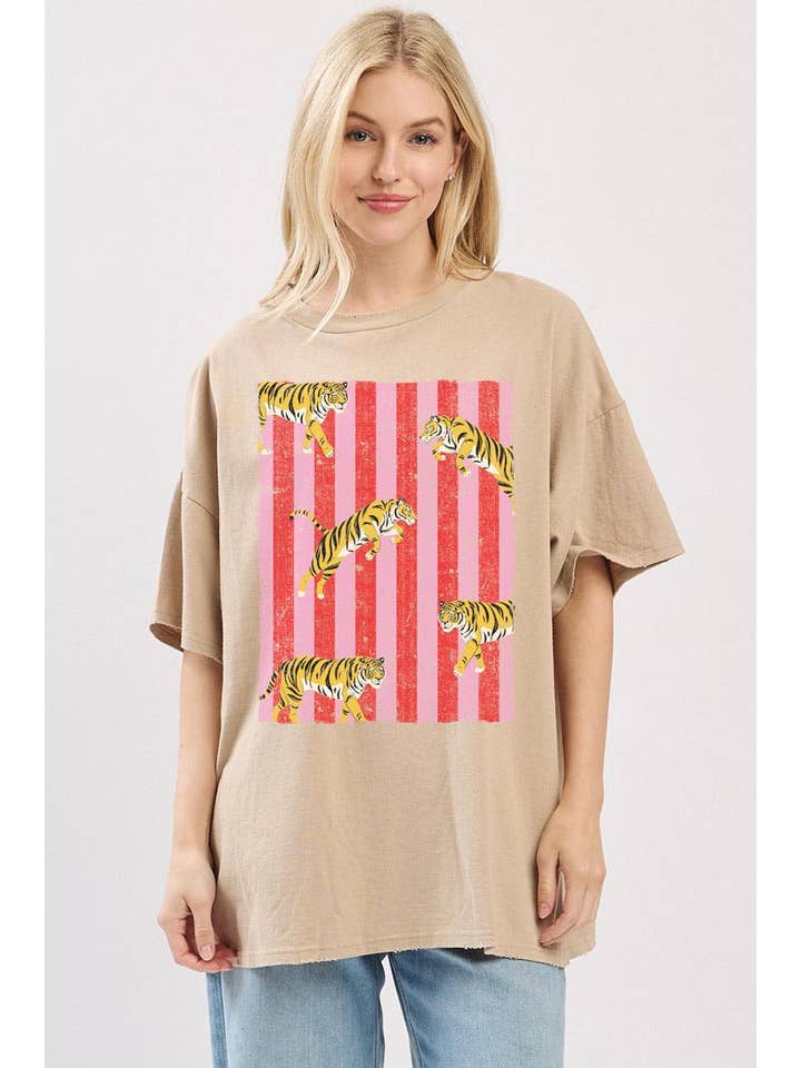 Zutter - Wholesale Screen Printed T-Shirt - Women's - Multi Tigers Elements Graphic Oversized Seamless Box Tee