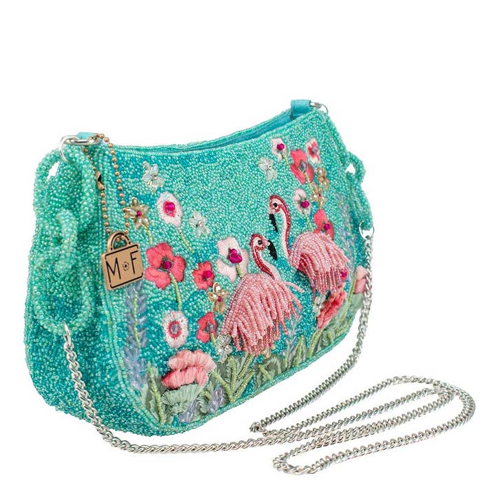 Mary Frances Accessories - Wholesale Crossbody Bag - Women's - Flirty Flamingos Beaded Pink Flamingos Crossbody Handbag