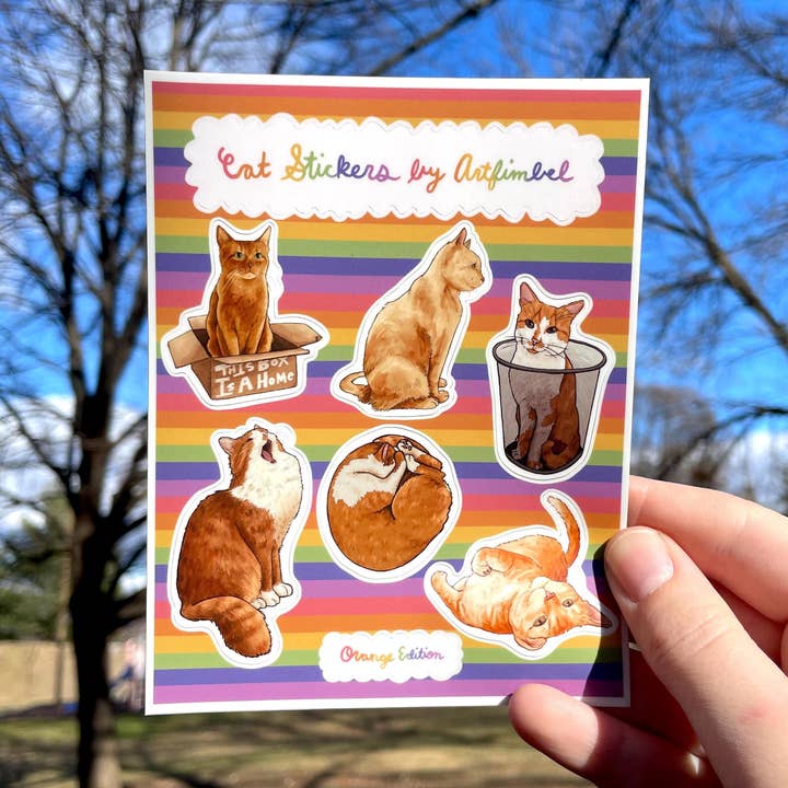 Orange Cat Edition, Premium Vinyl Sticker Sheet for wholesale by Art Fimbel