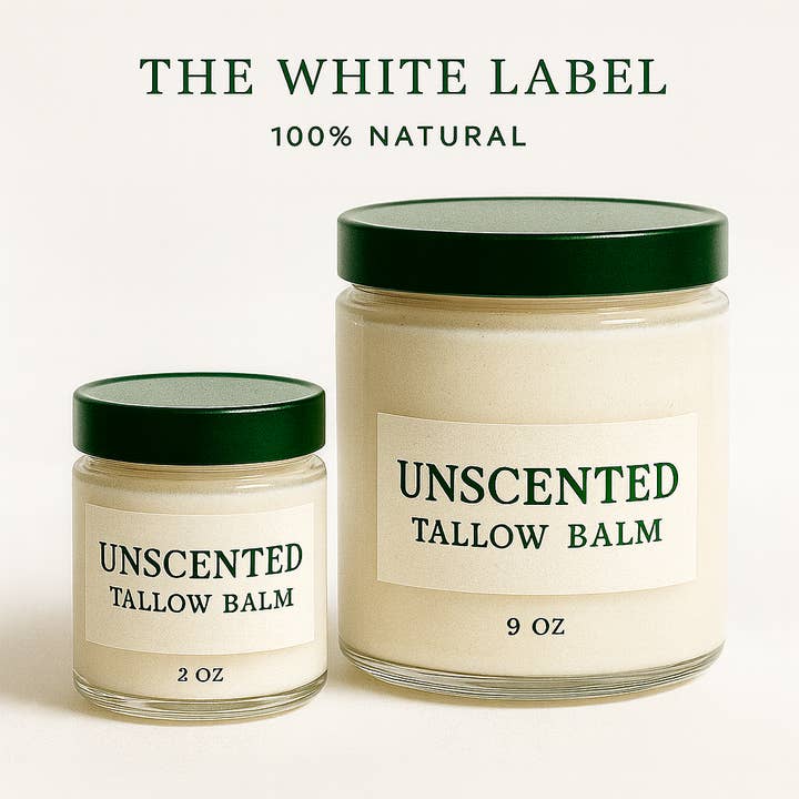 The White Label Unscented Tallow Balm (2oz or 9oz) for wholesale by May's Naturals