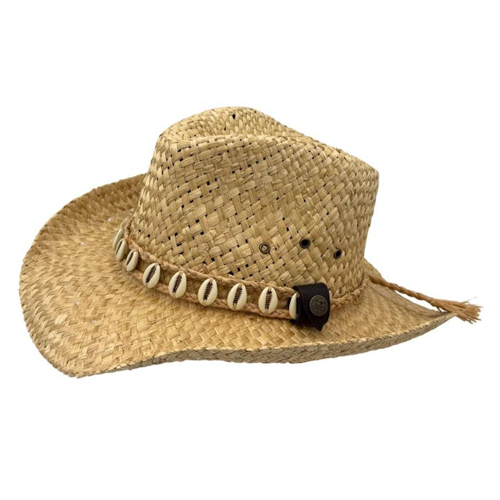Natural Jacaru 1818I Straw Cowboy Hat with large Shells for wholesale on Faire4