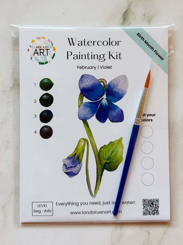 Violet Watercolor Kit | February Birth Month Flower for wholesale by Landa Ruen Art