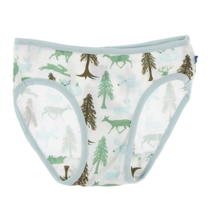 Print Underwear in Natural Woodland Holiday with Spring Sky Trim for wholesale by KicKee Pants