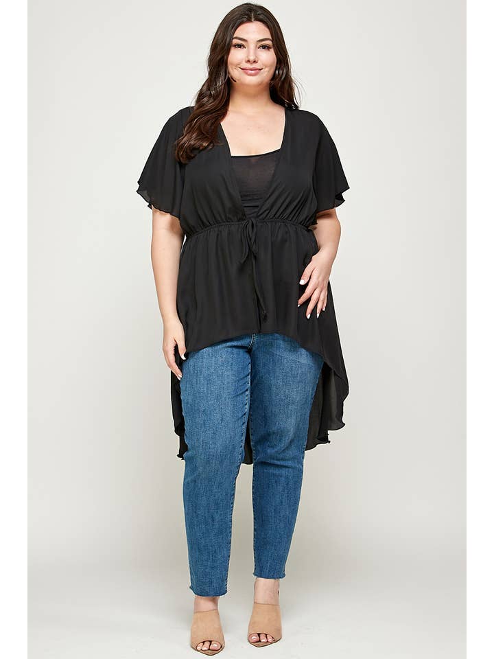Haute Fox Plus Size & Contemporary - Wholesale Cardigan - Women's - Plus Size Hi-Low Hem Draped Cardigan - WG17832-C