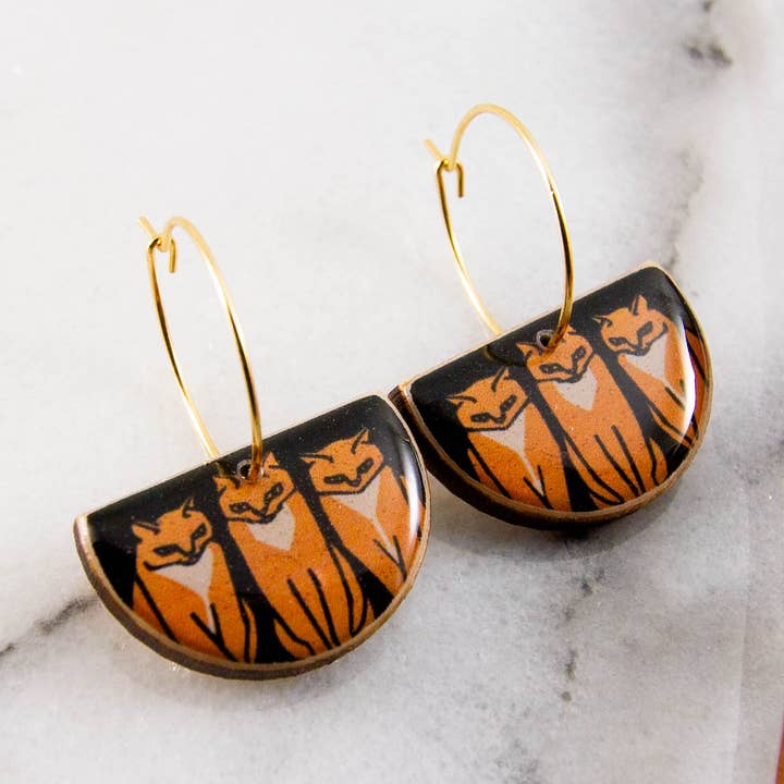 Vintage Orange Cats Drop Hoop Earrings for wholesale by No Man's Land