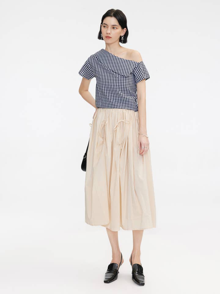 Wheat Ruched Waist Tied Up Midi Skirt for wholesale on Faire