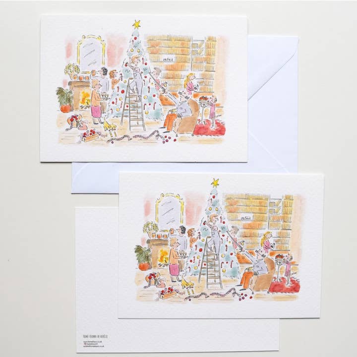 5 Decorating the Christmas Tree Cards for wholesale by Home-Drawn illustrations by Aurélie
