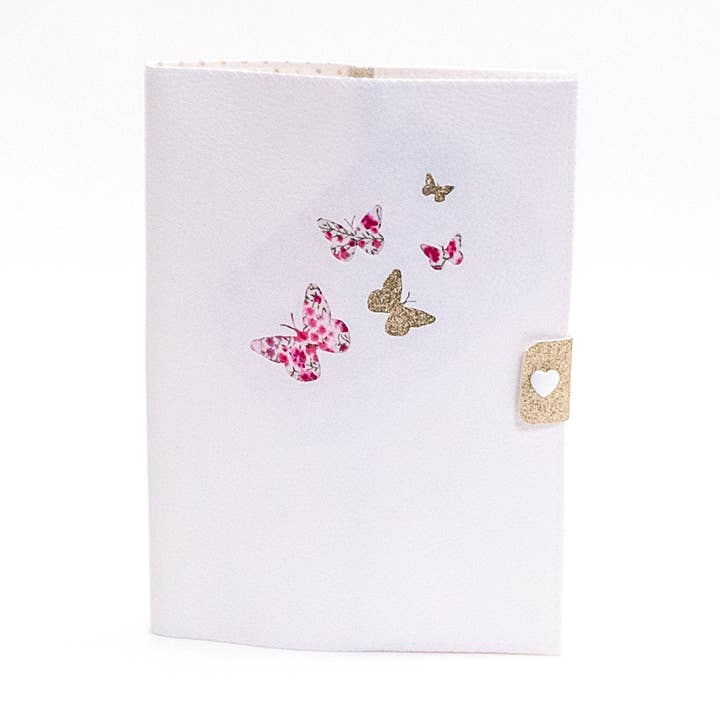 Copertina del libretto sanitario Butterfly Flight in similpelle e liberty per la vendita all'ingrosso da parte di Crapaud Chou