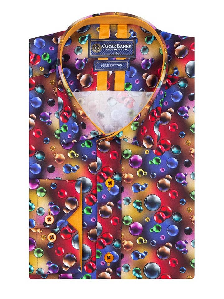 Colourful Bubbles Print Men's Shirt with Matching Handkerchief for wholesale by Makrom