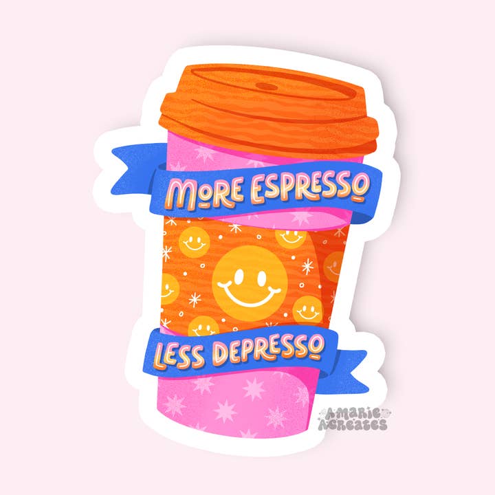 Más Espresso Less Depresso etiqueta para venta al por mayor de amarieacreates