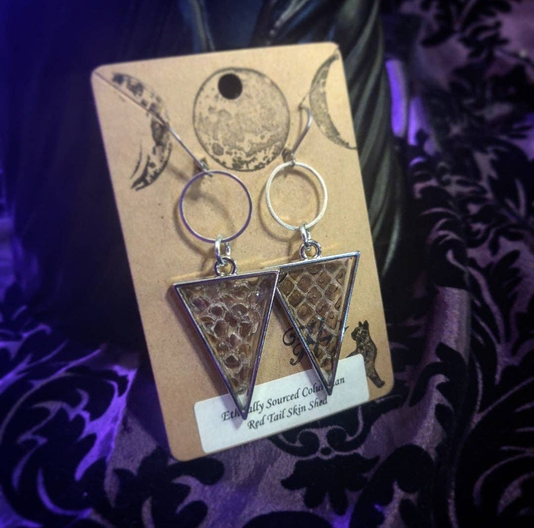 Hell Kitten RVA - Wholesale Dangle Earrings - Snakeskin Shed Silver Tone Triangle (Earrings)1