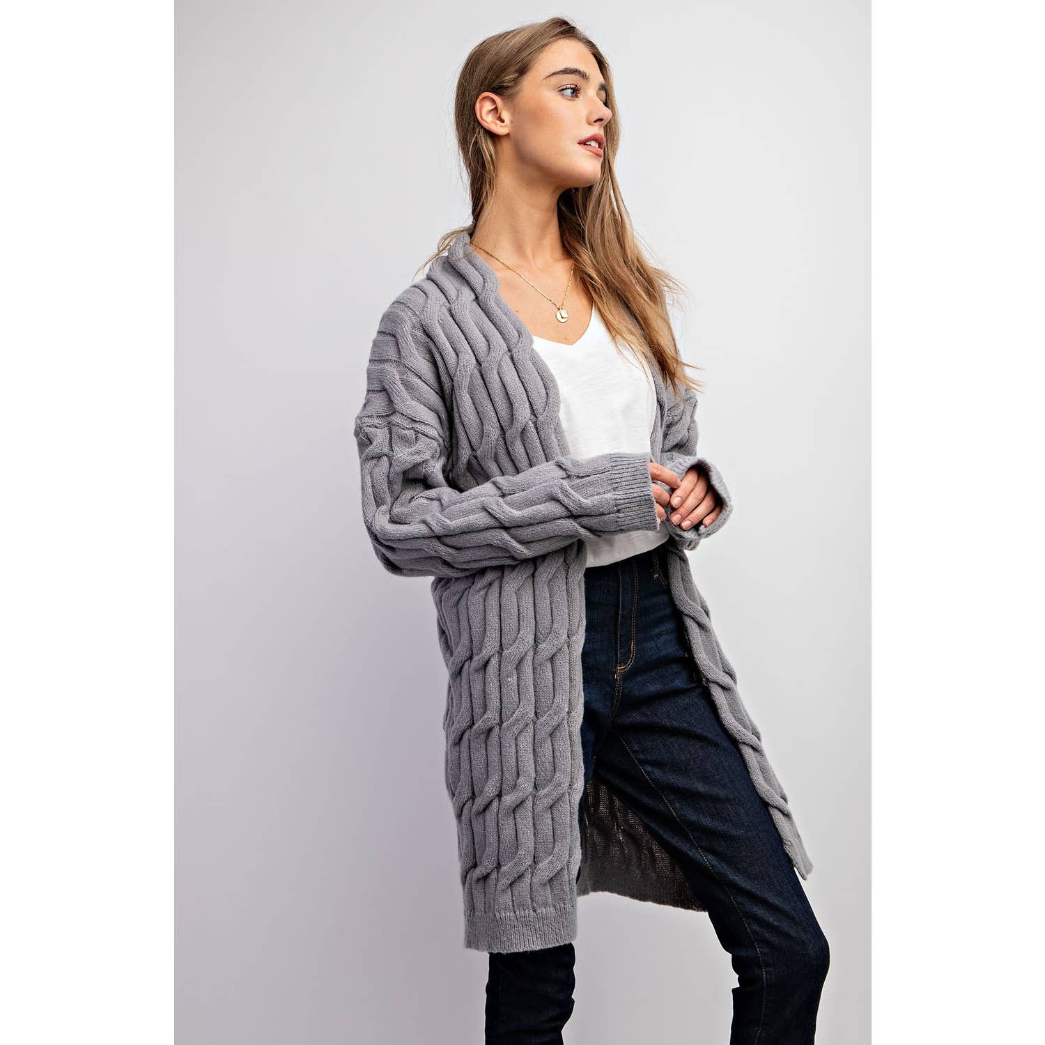 Sweet Generis - Wholesale Cardigan - Women's - CHUNKY CABLE KNITTING CARDIGAN23