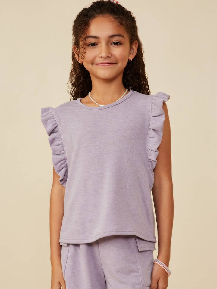 Débardeur sans manches en maille French Terry à volants pour filles pour la vente par Hayden LA