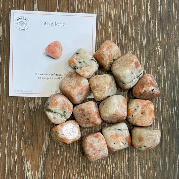 Sunstone Tumbled Crystals 100gms With Info Cards for wholesale by BellaMira Home