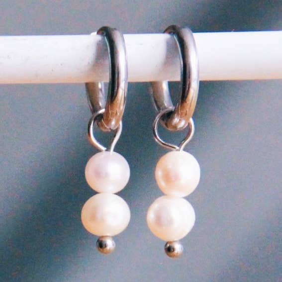 Steel Creole With 2 Freshwater Pearls - Silver for wholesale by Bazou
