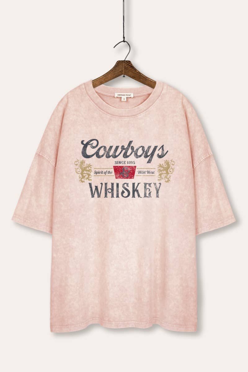 VINTAGE POINT USA - Vendita all'ingrosso Maglietta stampata - Donna - T-shirt oversize con grafica "COWBOYS & WHISKEY" lavaggio minerale2