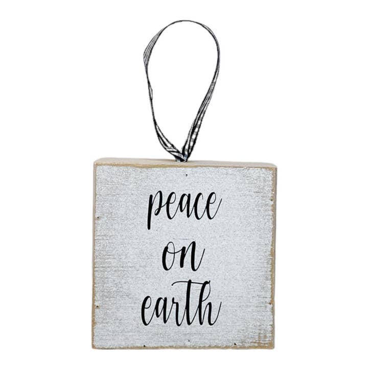 Peace On Earth Farmhouse Block Christmas Ornament for wholesale by Joshua Jar