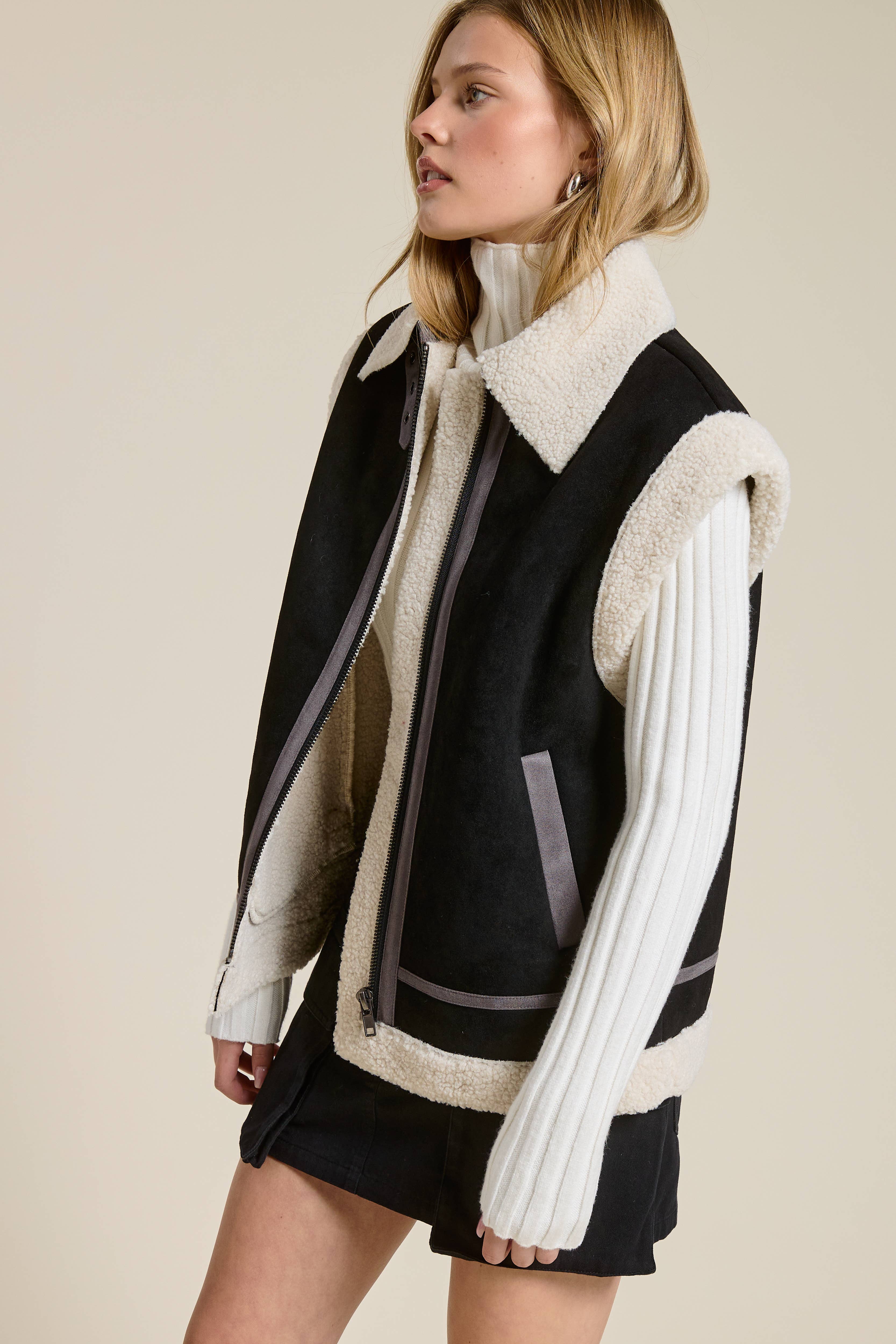 Mimosa - Wholesale Outerwear Vest - Women's - Faux Suede Shearling Vest Jacket11