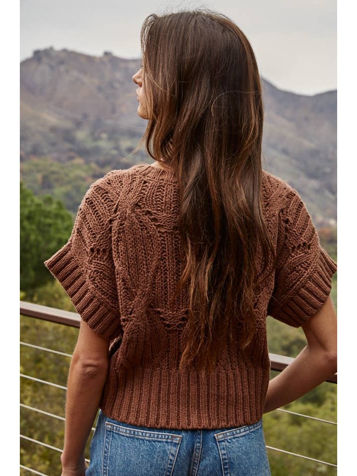 By Together - Wholesale Knit Top - Women's - W1124 | Knit Sweater Crochet Round Neck Short Sleeve Top