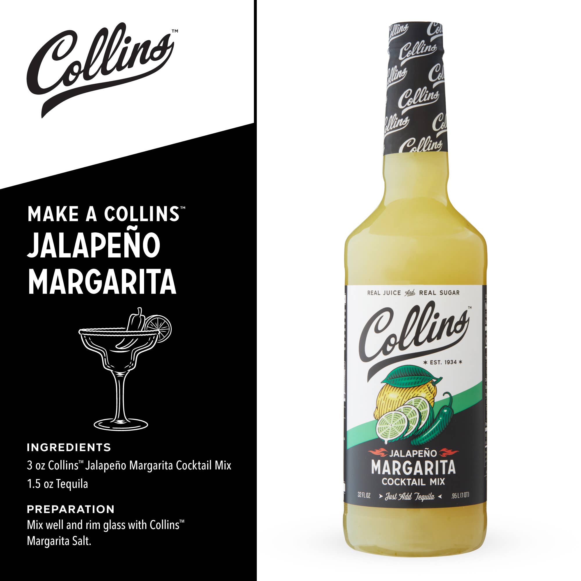 Collins - Wholesale Cocktail Mix/Syrup - Real Sugar Jalapeno Margarita Cocktail Mix 32 oz2