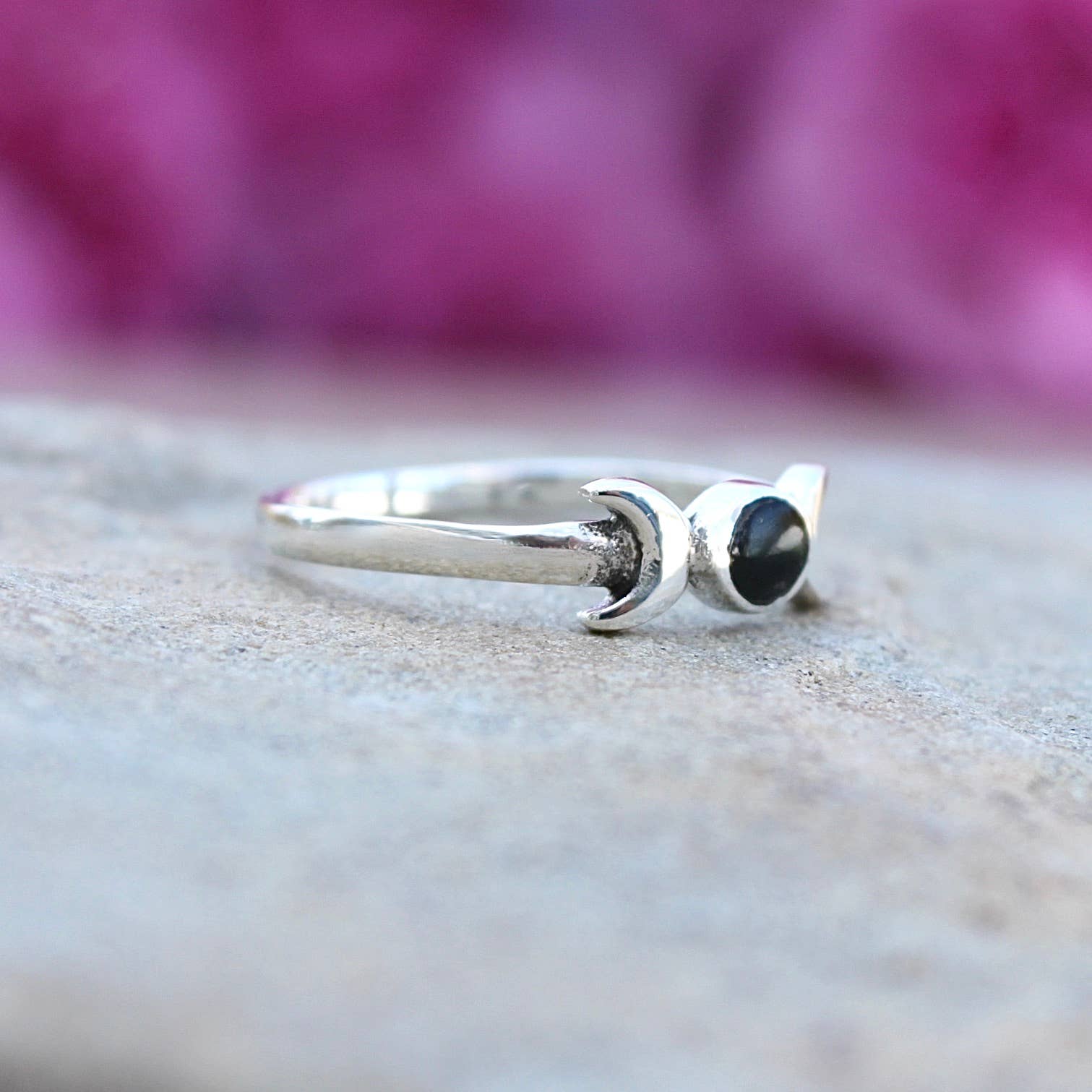 Moonrise Jewelry - Wholesale Single Stone/Solitaire Ring - Sterling Silver Moon with Black Agate Single Stone Ring2