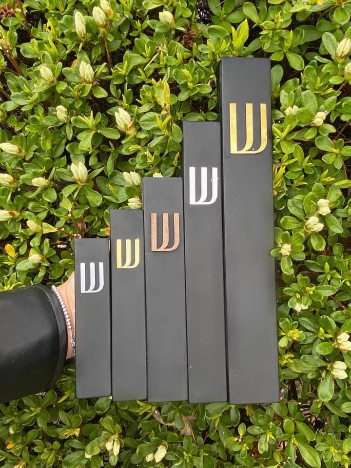 Black Modern Concrete Mezuzah Case With Shin for wholesale by A&S Mezuzot