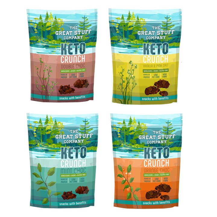 Keto Crunch - Mixed Flavours - 10 x 60g pouch for wholesale by The Great Stuff Company Ltd.