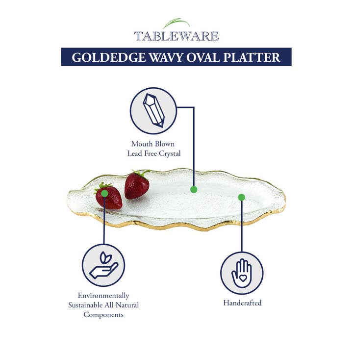 Badash - Wholesale Platter - Gold Hand Decorated 14 x 7" Glass Platter.2